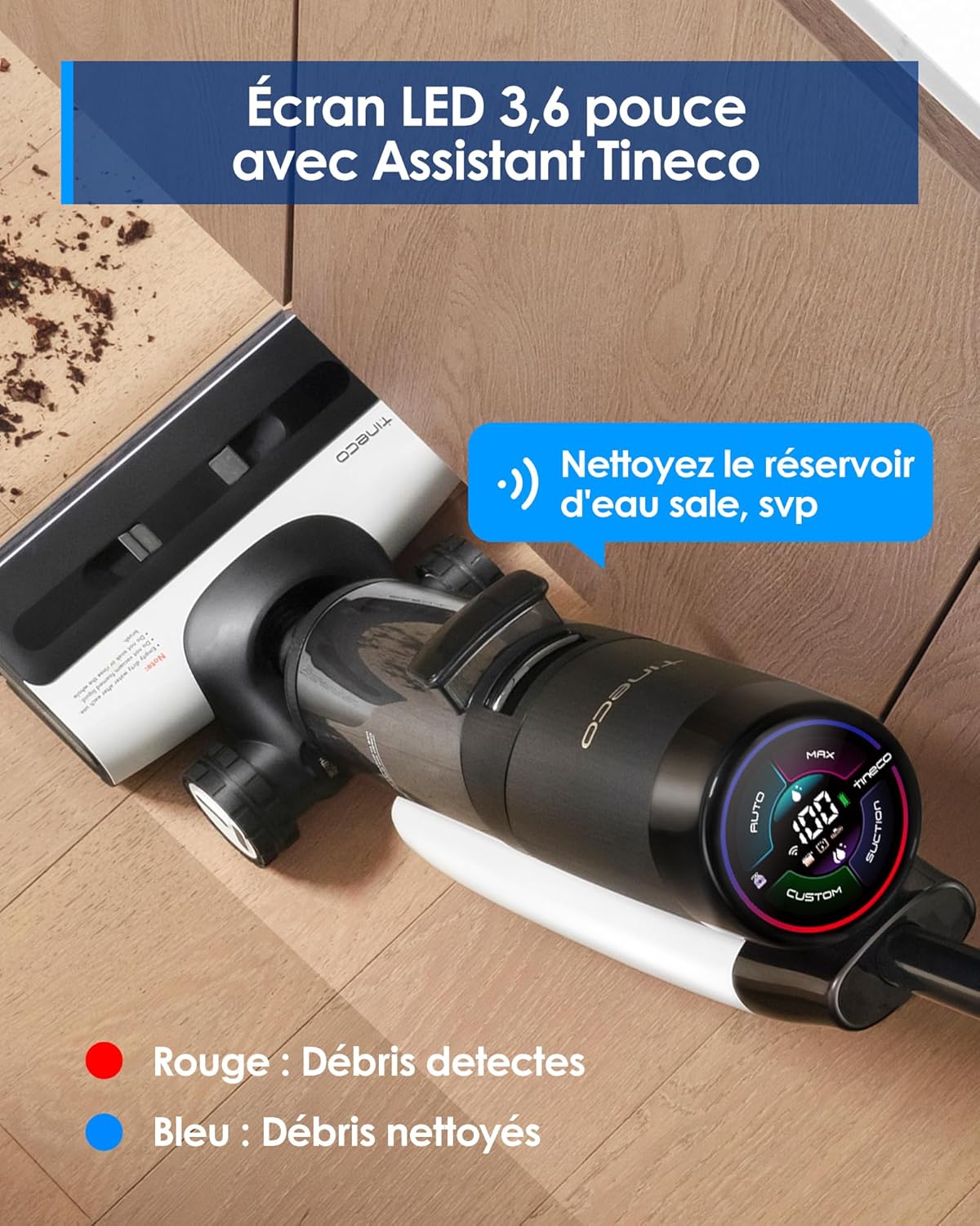 Tineco Floor One S7 Pro/S7 Series Aspirateur Laveur Sec Et Humide Intelligent sans Fil pour Sols Durs, Écran Digital LED, Grande Autonomie, Parfait pour Les Tâches Tenaces et Les Poils d’Animaux