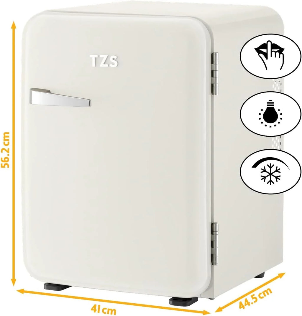 TZS First Austria - Mini Réfrigérateur Rétro 40L silencieux - Petit Minifrigo design vintage avec lumière intérieure et 2 compartiments de porte - Minibar pour camping, bureau, chambre & hôtel - Crème