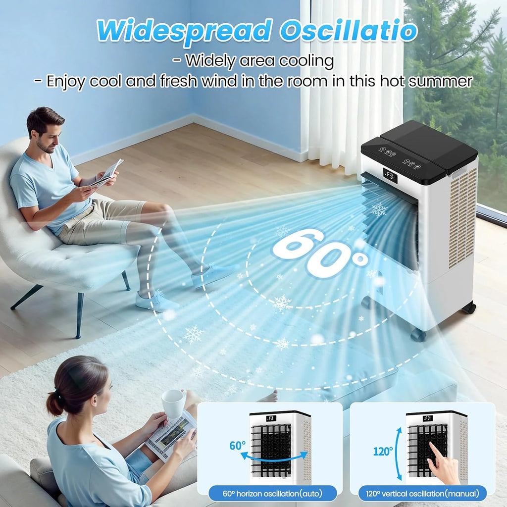 Climatiseur Mobile Silencieux, 8L Refroidisseur d'air 3 IN 1 Climatiseur Portable Ventilateur Humidificateur, 12H Minuterie, 3 Vitesses, Télécommande, Économie d'énergie pour Chambre Maison Bureau