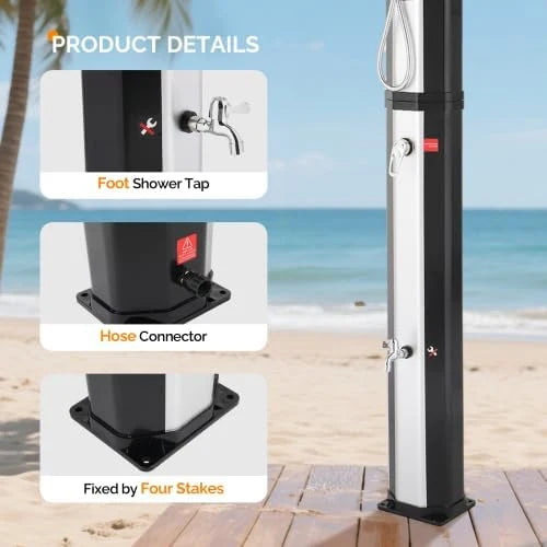 Bonnlo Douche Solaire 60L, Douche Exterieur Solaire avec Pommeau de Douche Douchette et Robinet, Eau Chaude et Température réglable, Idéal pour Jardin Plage Piscine