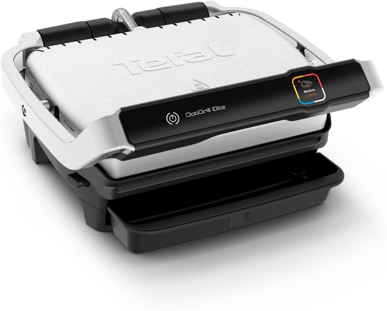 Tefal OptiGrill Elite gril de contact, 12 programmes, écran numérique avec indicateur de cuisson, plaques amovibles, gril électrique, acier inoxydable, GC750D16