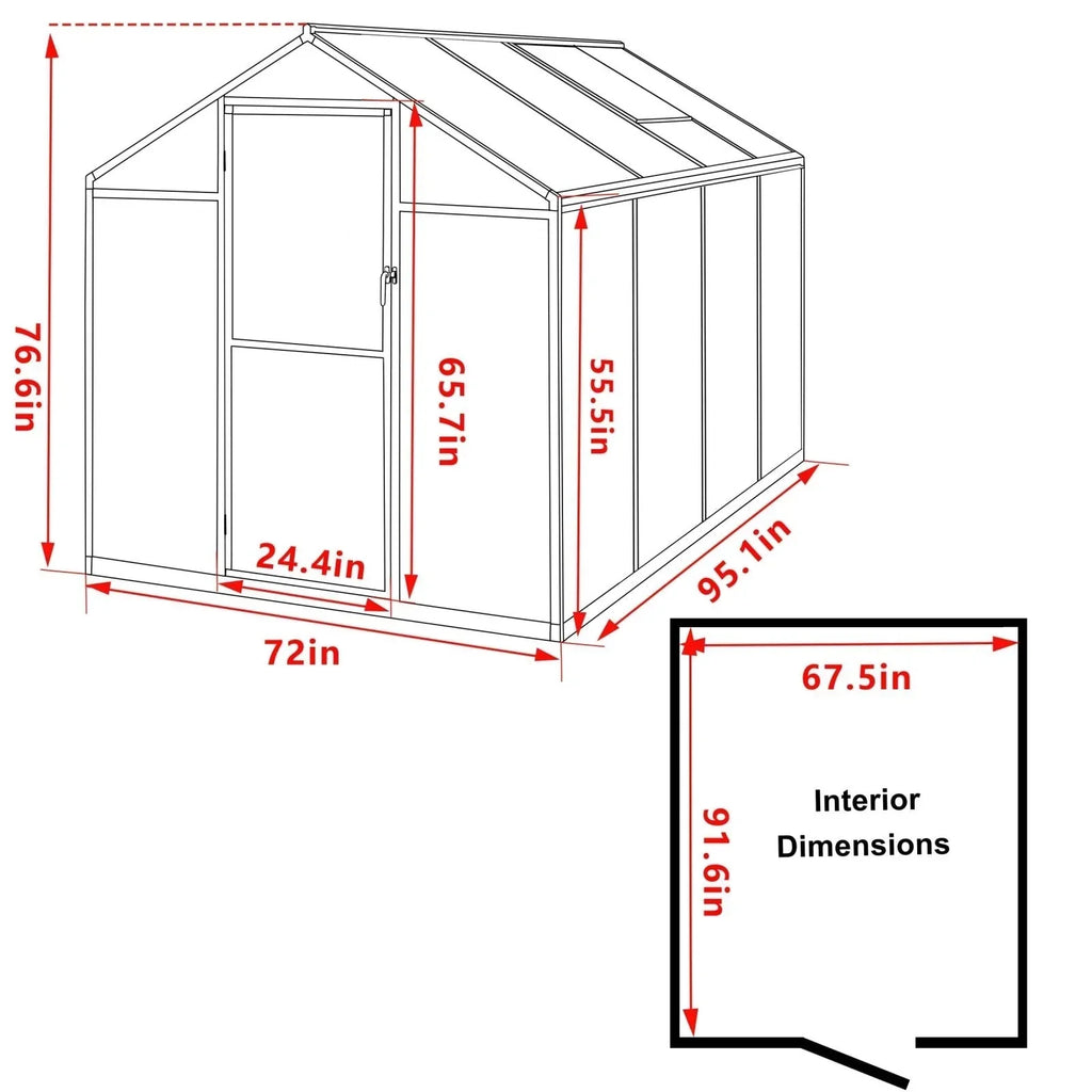 Serre de jardin aluminium VEIKOUS avec évent de toit réglable et porte verrouillable Grise