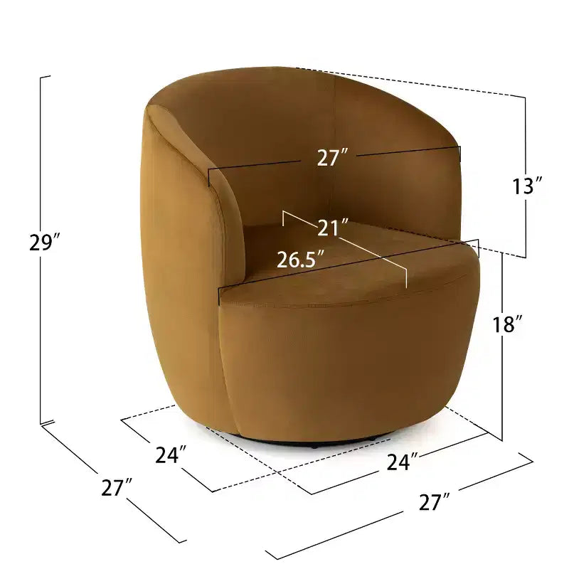 Fauteuil d'appoint pivotant moderne en velours, Fauteuil barillet rembourré avec rotation à 360°, Fauteuil de salon pour le séjour et le coin lecture - Panipeachy
