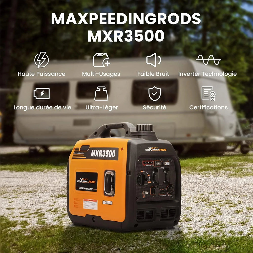 maXpeedingrods 3300W Groupe Electrogene Silencieux Inverter Essence avec Prises USB et 230V Générateur Electrique 4 Temps Generator Léger Secours pour les Caravanes, Garage, Jardin, Camping