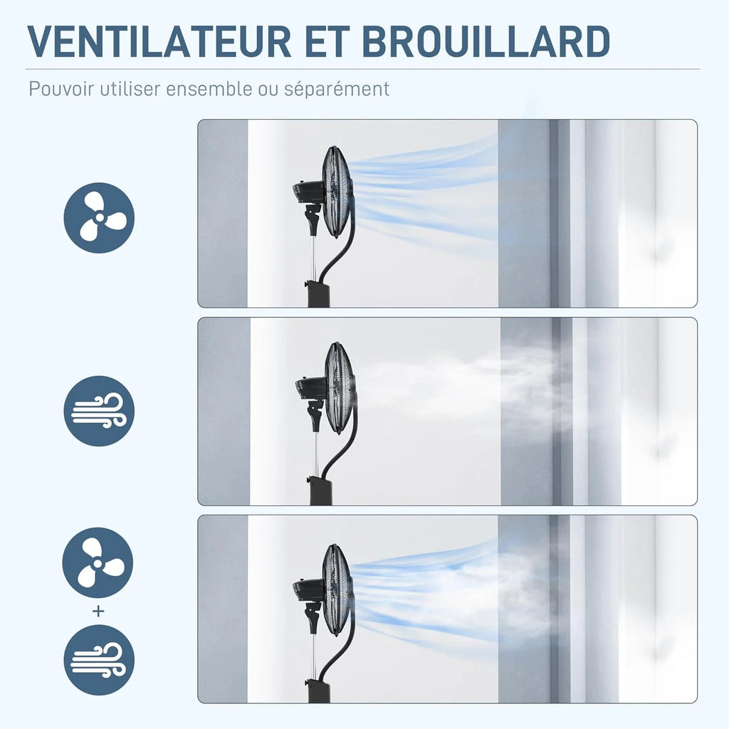 HOMCOM Ventilateur brumisateur sur roulettes ventilateur sur pied 90 W télécommande affichage LED télécommande minuterie 3 modes 3 vitesses oscillant, inclinable réservoir 3L - noir