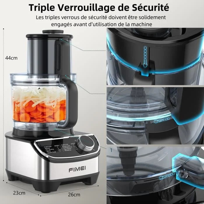 Robot multifonction - FIMEI - 11 en 1 - 1100W - 3 Vitesses - Noir
