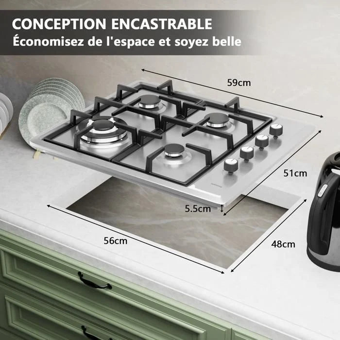 Plaque de cuisson gaz IsEasy MGBS-314A 4 feux Inox