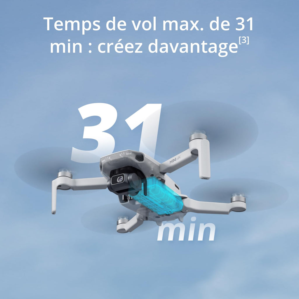 Mini 4K, Drone Caméra 4K UHD, Moins de 249 g, Stabilisation de la Nacelle à 3 Axes, Transmission Vidéo sur 10 km, Retour Auto, Résistance au Vent,