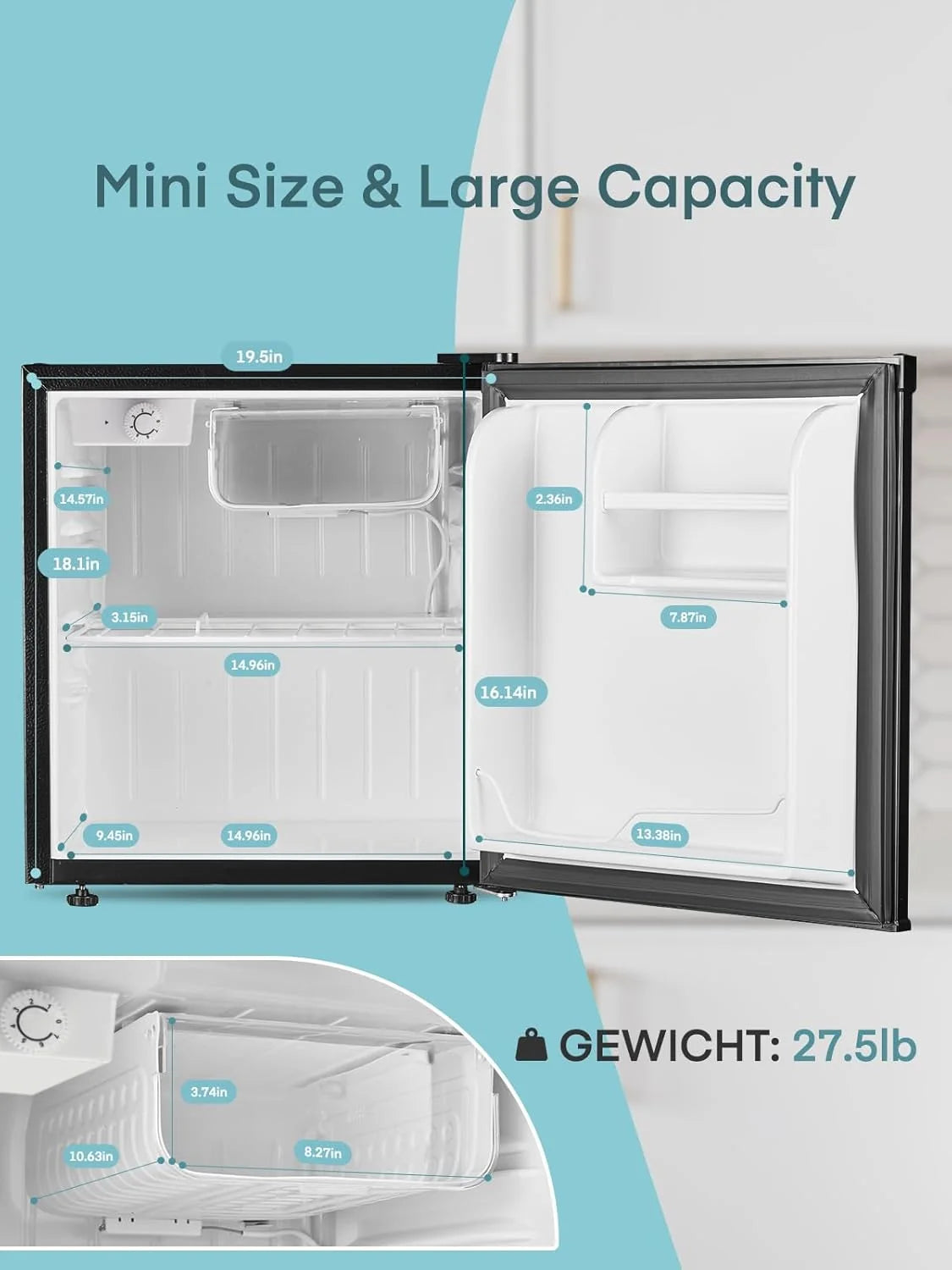 FOHERE Mini Réfrigérateur 46L, Petit Frigo avec Thermostat Réglable, Économie d'Énergie, Silencieux, Porte Réversible, Minibar, Adapté à la Maison et au Bureau, Dortoir, Hôtel, Inox