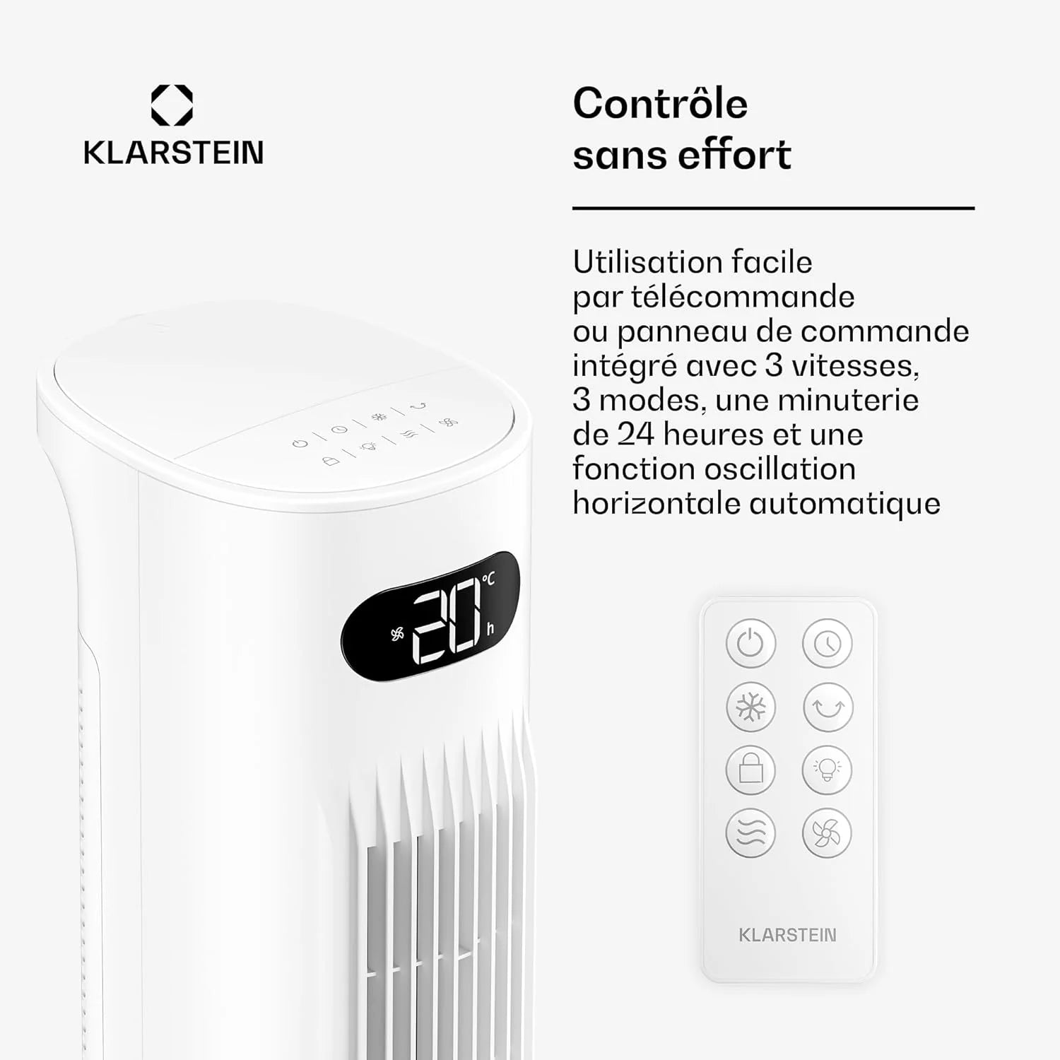 KLARSTEIN Rafraichisseur d’Air, Refroidisseur d’Air Évaporatif, 5L, Télécommande, Application, Mobile, Ventilateur Climatiseur Chambre 30m², White