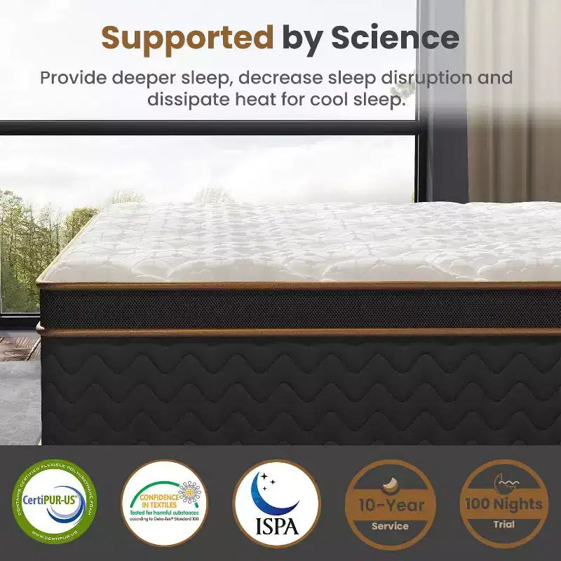 10 matelas hybrides King Plush avec ressorts ensachés et mousse à mémoire de forme au gel, sans fibre de verre
