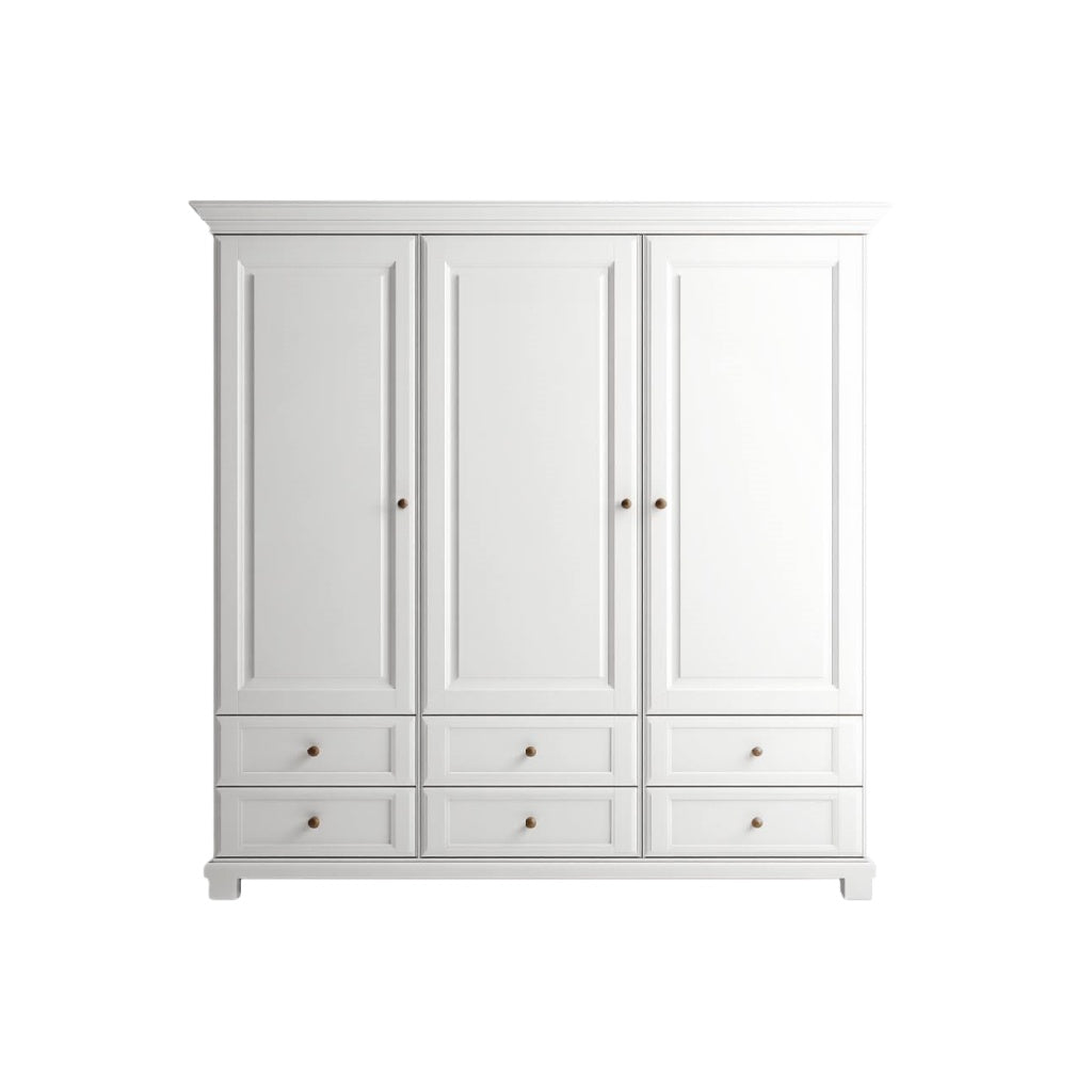 Grande armoire blanche 3 portes et 6 tiroirs – style classique en bois – 180×55×200 cm
