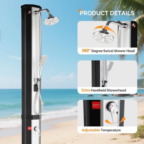 Bonnlo Douche Solaire 60L, Douche Exterieur Solaire avec Pommeau de Douche Douchette et Robinet, Eau Chaude et Température réglable, Idéal pour Jardin Plage Piscine
