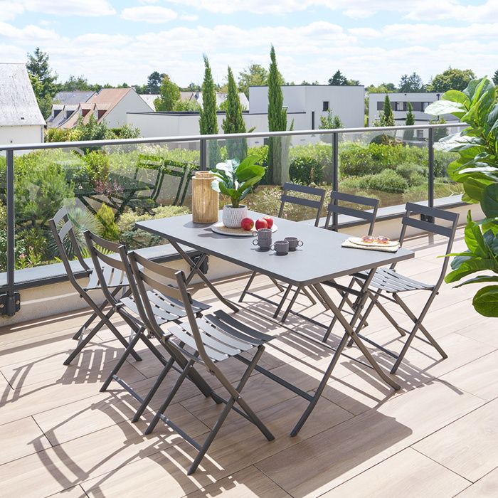 Table de jardin pliante carrée "Greensboro" pétrole 2 places en acier traité époxy - Hespéride
