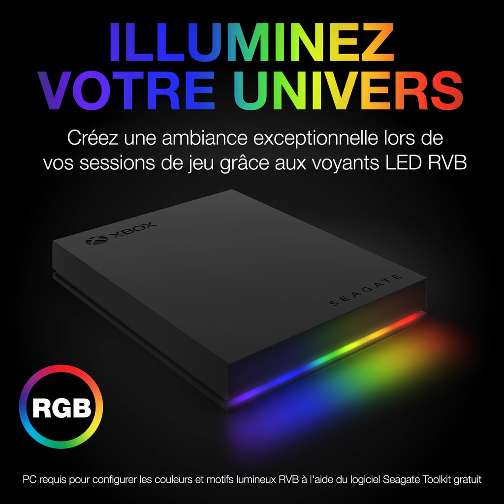 Seagate Game Drive pour Xbox 2To, Disque Dur Externe, HDD Portable, USB 3.2, Noir, certifié Xbox, LED RVB, Services Rescue (STKX2000403)