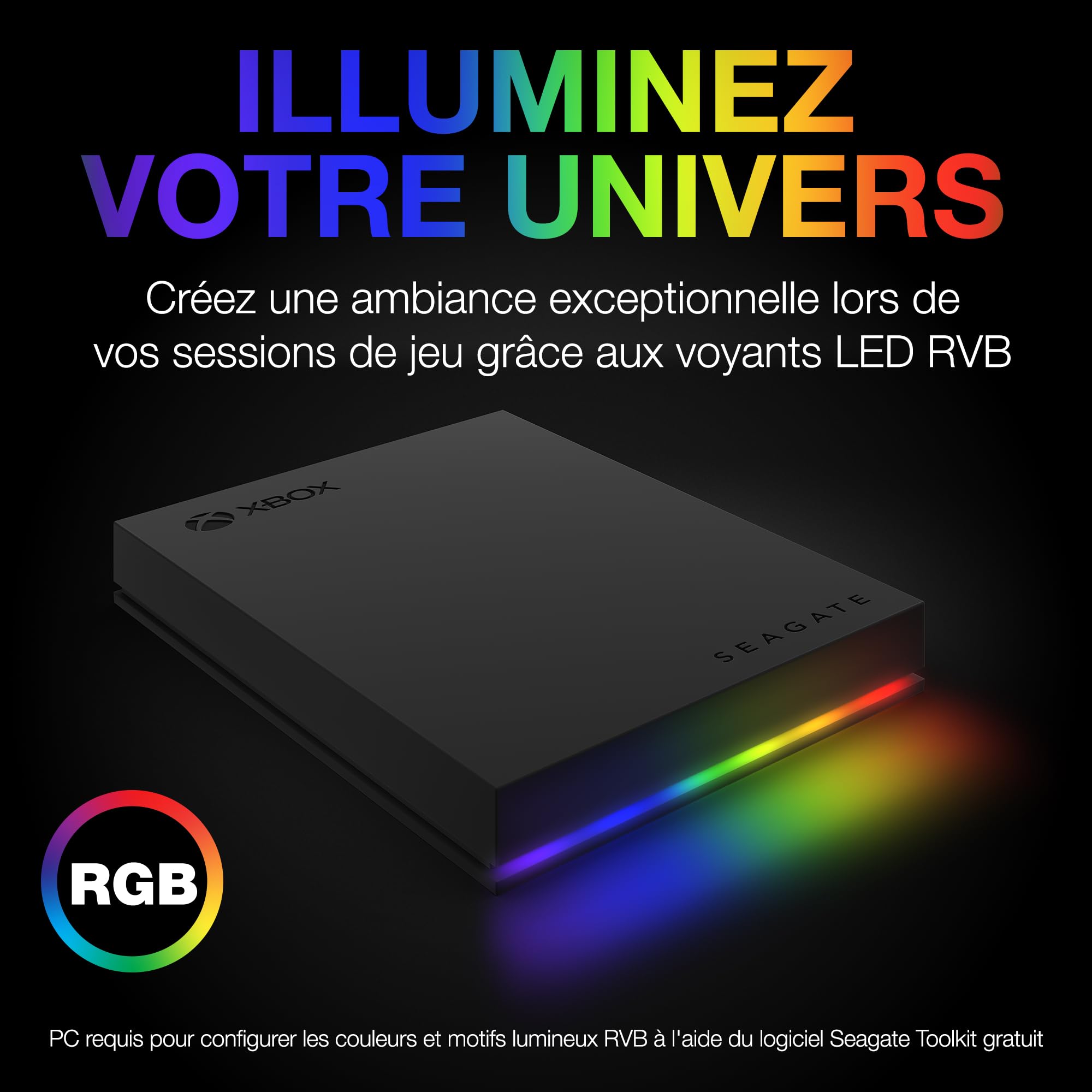 Seagate Game Drive pour Xbox 2To, Disque Dur Externe, HDD Portable, USB 3.2, Noir, certifié Xbox, LED RVB, Services Rescue (STKX2000403)