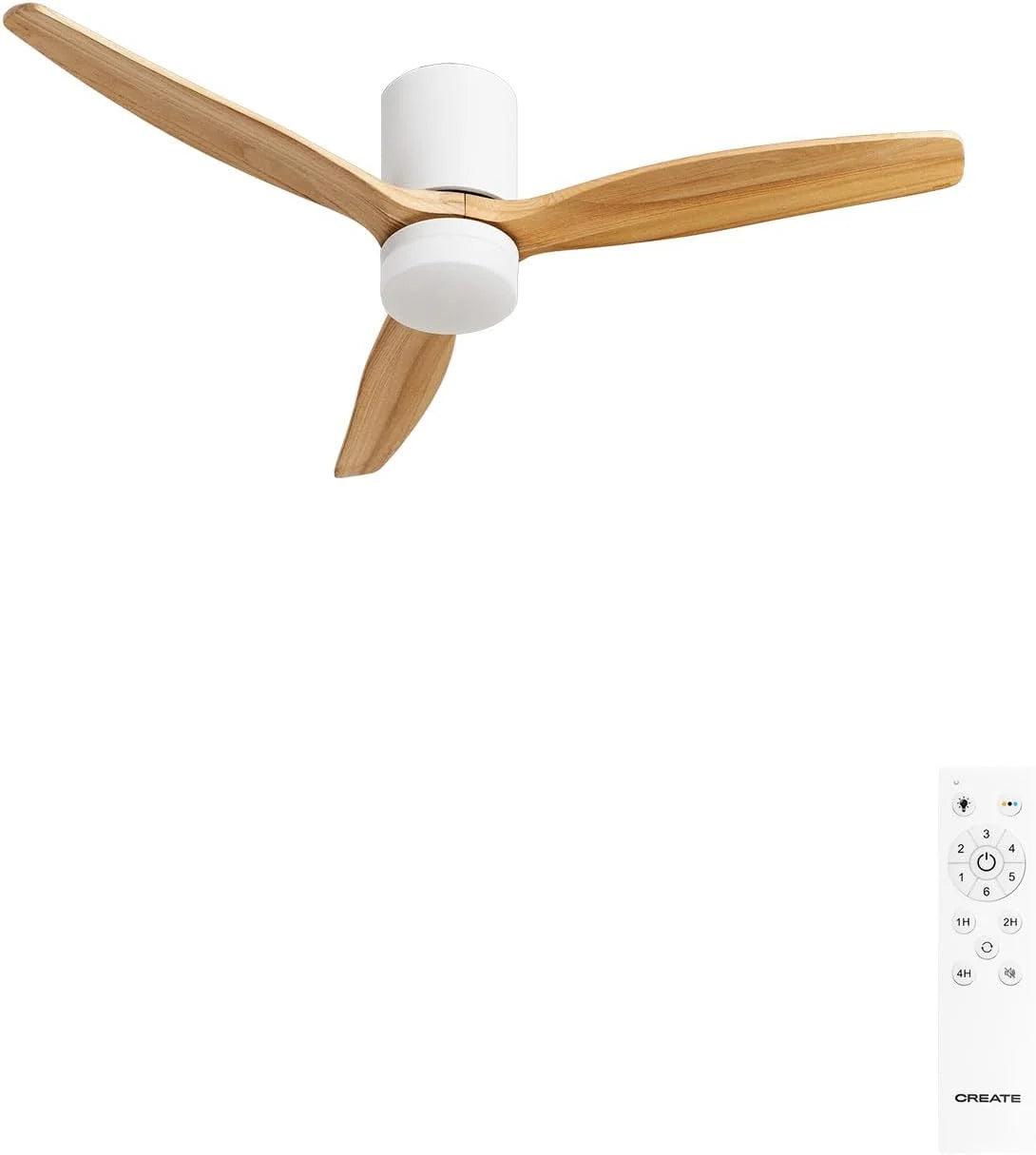 CREATE / WINDCALM CONCRETE/Ventilateur de plafond blanc bois clair avec télécommande / 40W, Carcasse en plâtre personnalisable, Ø132 cm, programmable, fonction été-hiver, lumière LED 3 températures