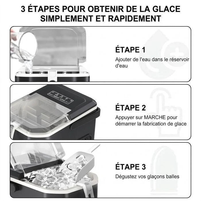 LOEFME Machine à glaçons 1.2L-9 Glaçons en 6 min 12kg/24h- autonettoyante silencieuse, deux tailles de glace，Avec support