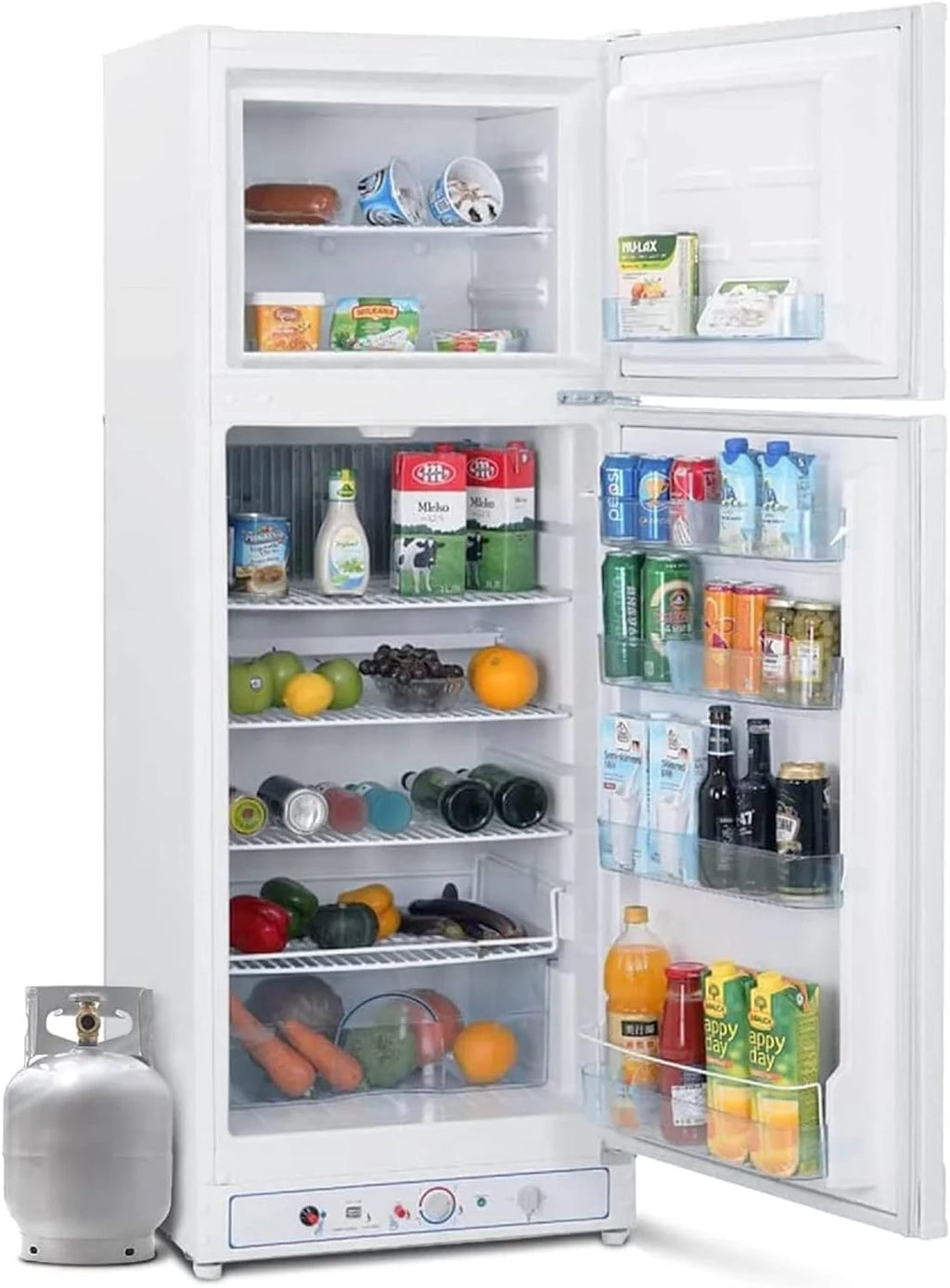 SMETA Frigo Gaz avec Congélateur, 265L, Réfrigérateur Congélateur Combiné Gaz/220V, Frigo Camping Gaz pour Camping-car, Garage, Caravane, Mobile-home, Blanc