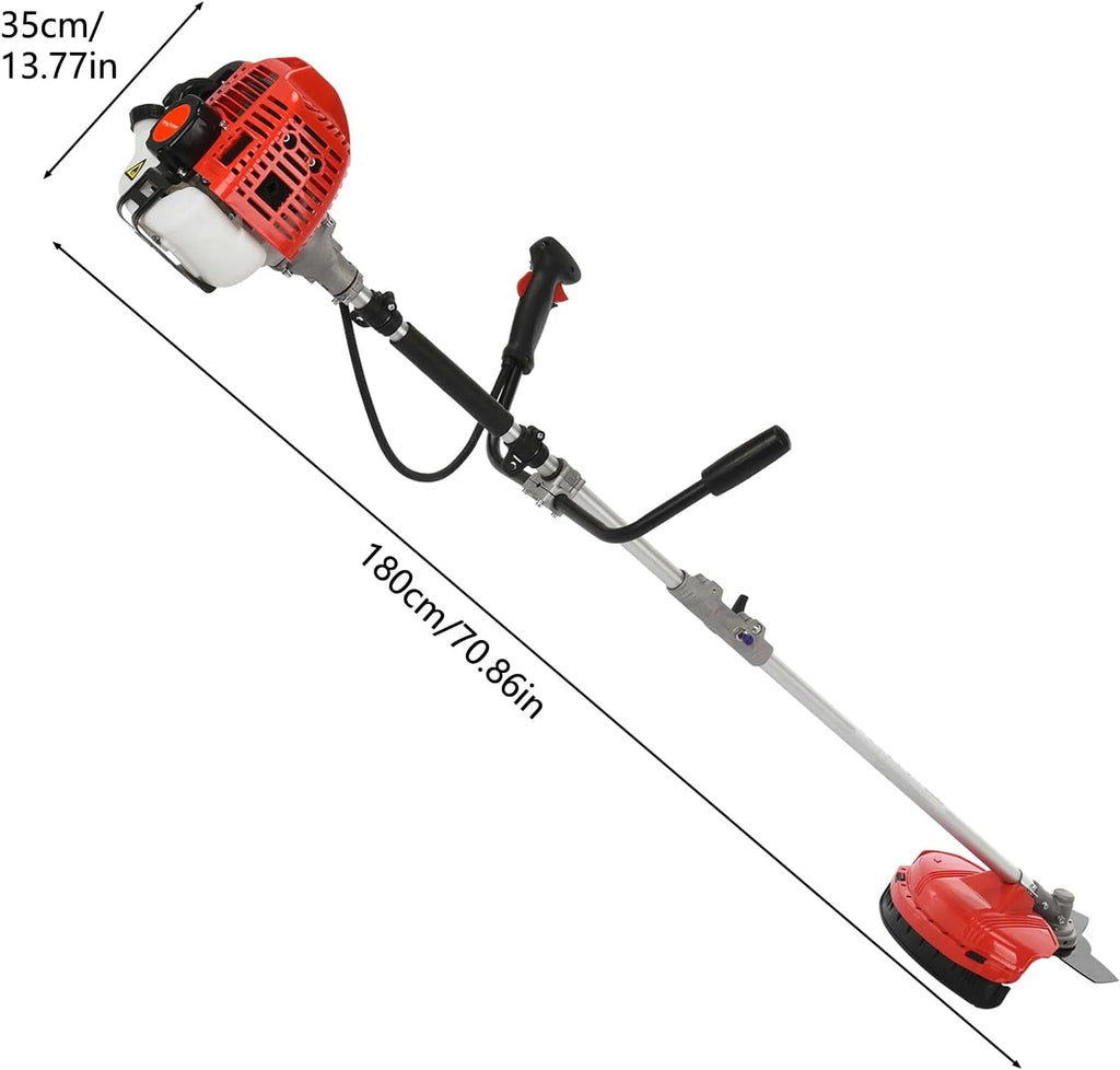 Débroussailleuse à essence 52 cc 2 temps, tige droite avec système anti-vibration, sangle de transport + accessoires pour coupe de jardin et entretien du paysage (2 en 1)