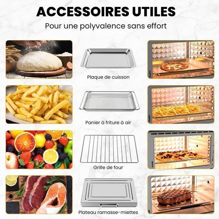 Mini four professionnel - Four a air, 30L/21 Programmes/30-230℃, Lumière intégrée, Cavité et plateaux en acier inoxydable