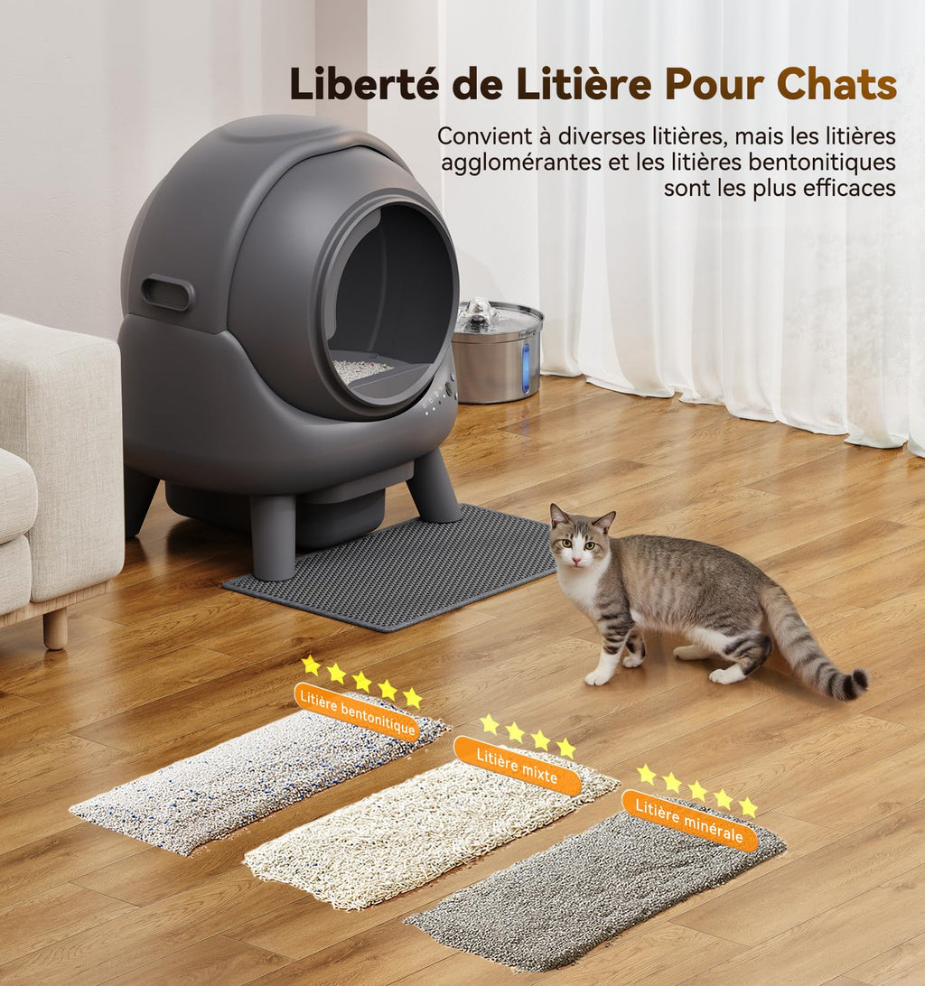 Litiere Chat Autonettoyante FEELNEEDY, Bac à Litière Automatique, Anti-Fuites/Anti-Pincement/Triple Anti-Odeur/Sécurisé/Contrôle APP/Nettoyage Facile, C