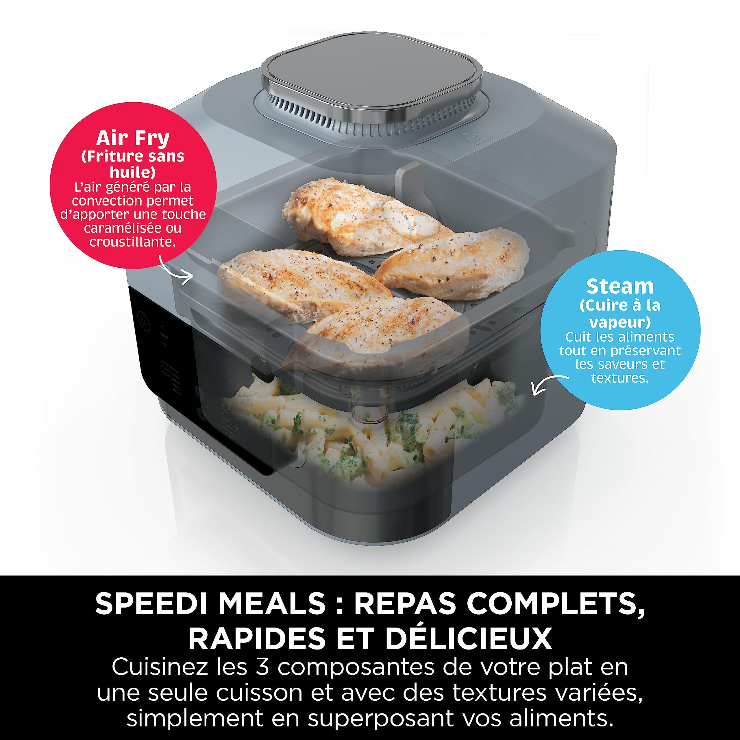 Ninja Speedi 10-en-1 Cuiseur rapide, Air Fryer, Friteuse à air et Multicuiseur, 5.7L, Repas pour 4 en 15 minutes, Vapeur, Gril, Cuire au four, Rôtir,