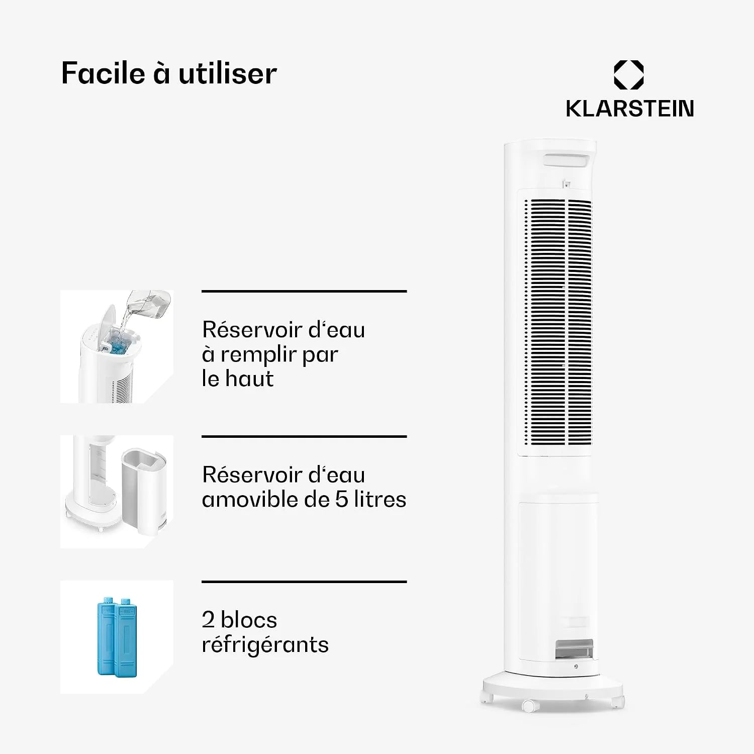 KLARSTEIN Rafraichisseur d’Air, Refroidisseur d’Air Évaporatif, 5L, Télécommande, Application, Mobile, Ventilateur Climatiseur Chambre 30m², White