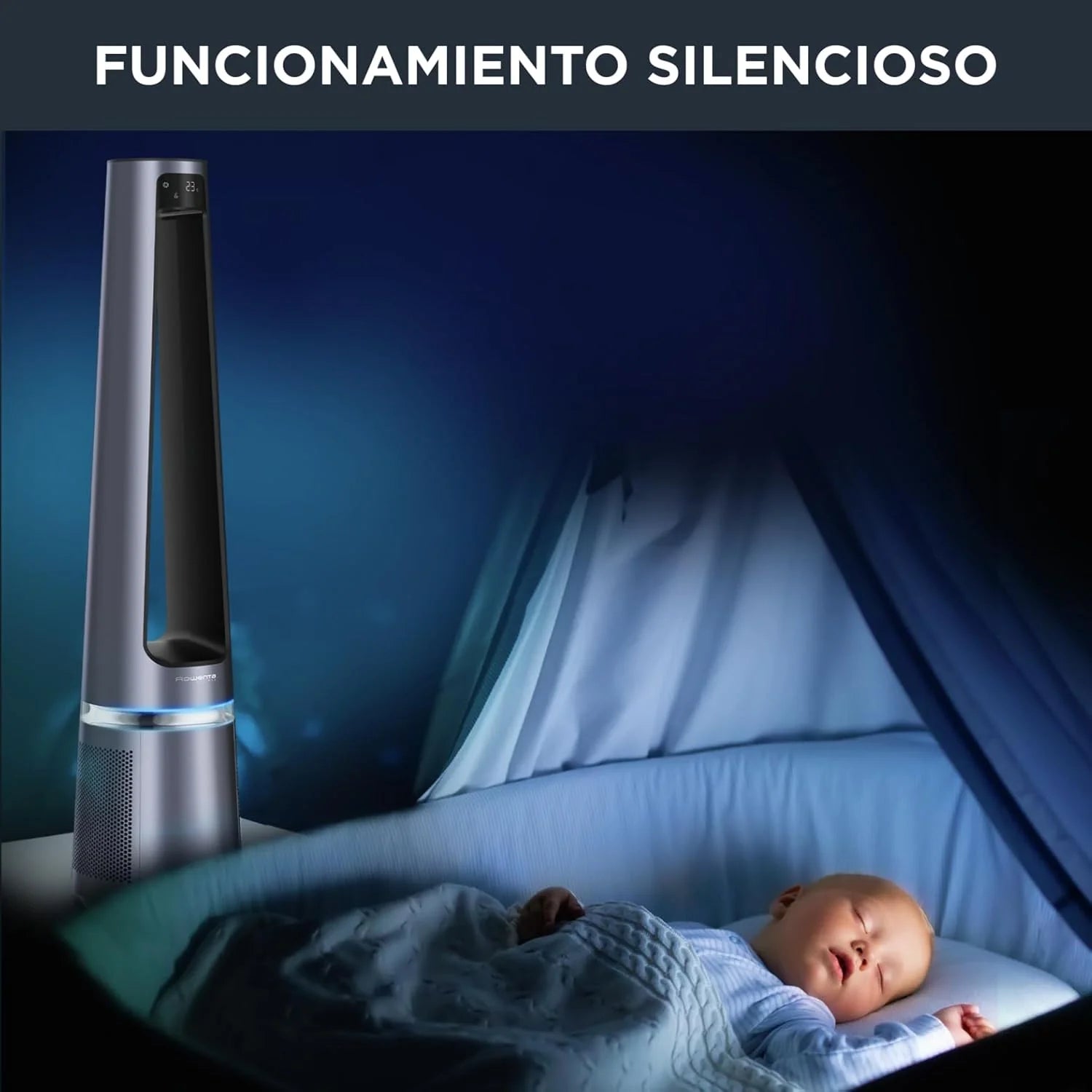Rowenta Eclipse 2-en-1 Ventilateur purificateur, Ventile et filtre l'air, Particules fines, 32 dB (A), Puissant, Oscillation, 12 vitesses, Minuteur, Départ différé QU5030F0