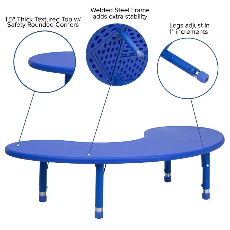 Table d'activités réglable en hauteur en plastique demi-lune Emma et Oliver 35 po larg. x 65 po long.