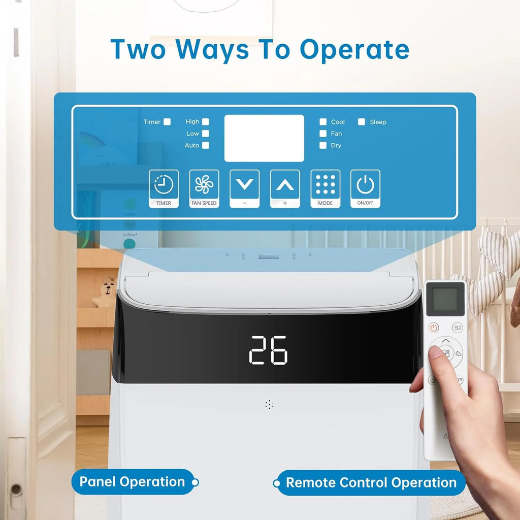 Climatiseur Mobile 12000 BTU 3-En-1 Refroidissement, Ventilateur & Déshumidificateur 45L/Jour, Silencieux