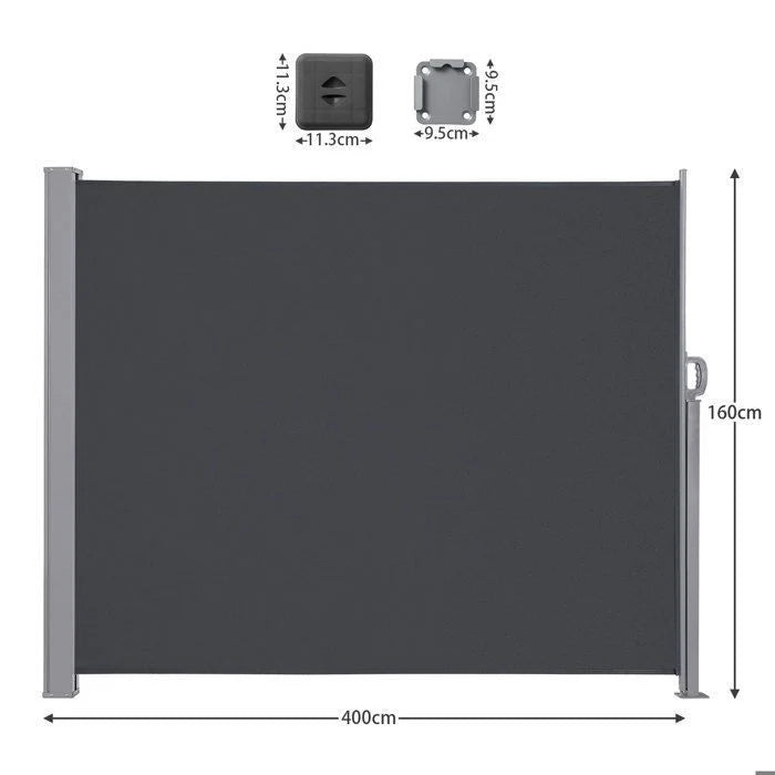 Store Latéral 160 x 400 cm, Brise-Vue Rétractable, Auvent extérieur, Résistant aux Intempéries, pour Jardin, Terrasse,Gris foncé