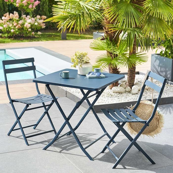 Table de jardin pliante carrée "Greensboro" pétrole 2 places en acier traité époxy - Hespéride