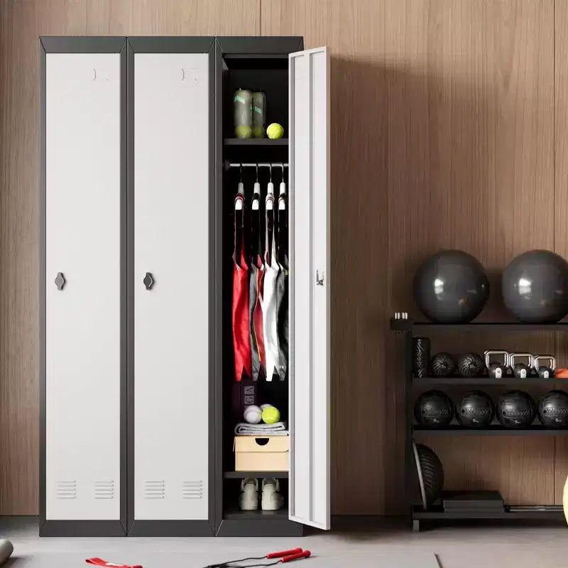 Casier métallique à 1 porte de 180 cm, Armoire de rangement fine en acier avec tringle et étagère pour Bureau, École, Salle de sport
