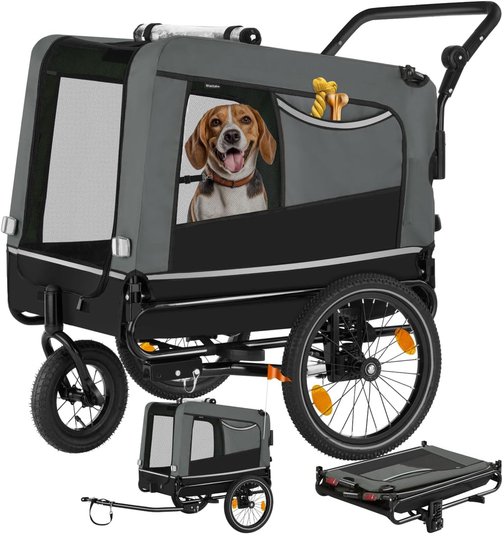 tectake® Remorque Velo Chien 3 en 1 Pliable avec Reflecteurs, Drapeau, Remorques Vélo pour Chiens Aussi comme Poussette Chien Animaux de Compagnie de Taille Moyenne Charge Maximale 40 kg