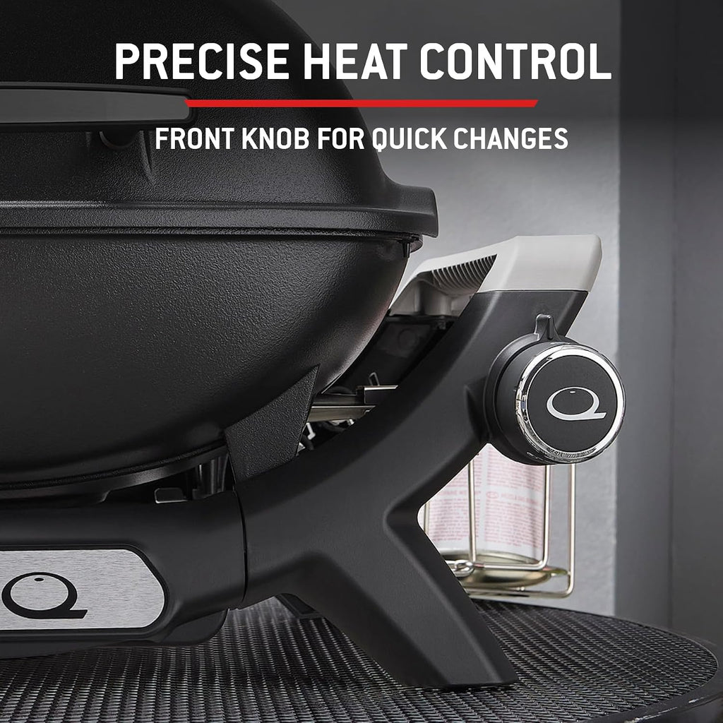 Weber Barbecue à gaz Q 1100N / Barbecue portable léger pour camping, patios et balcons avec brûleur haute efficacité, grilles en fonte émaillée et allumage électronique, noir