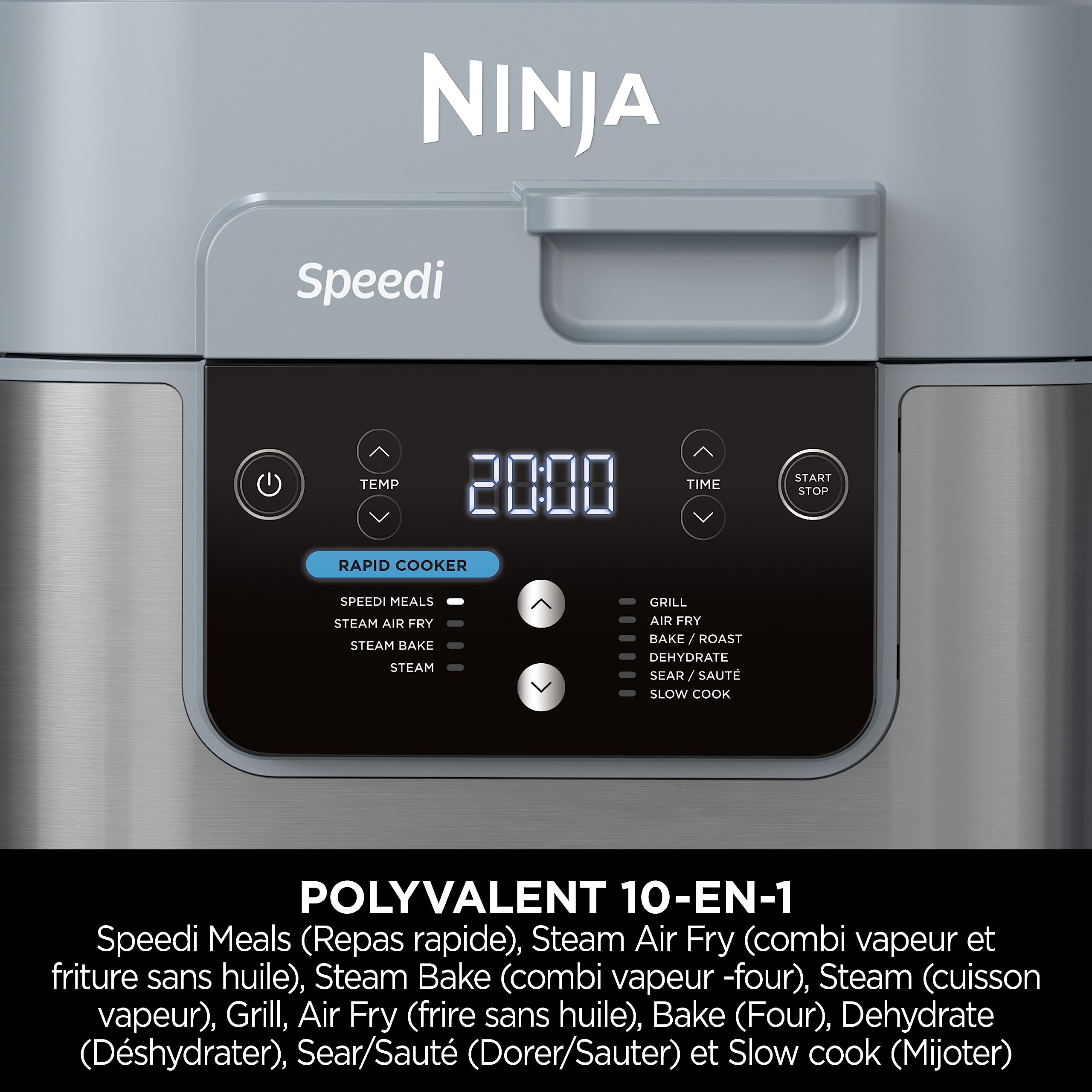 Ninja Speedi 10-en-1 Cuiseur rapide, Air Fryer, Friteuse à air et Multicuiseur, 5.7L, Repas pour 4 en 15 minutes, Vapeur, Gril, Cuire au four, Rôtir,