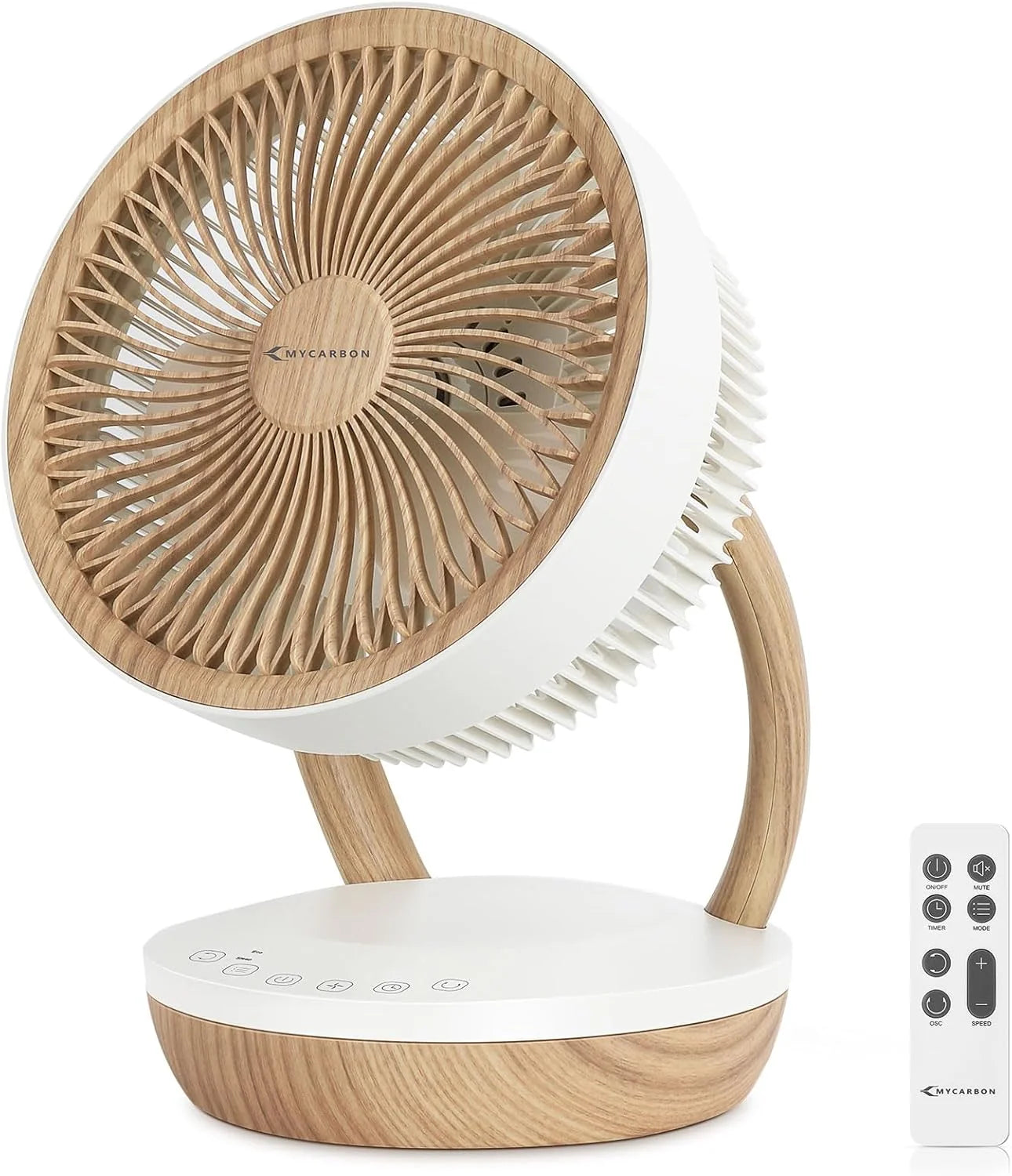 MYCARBON DC Ventilateur Ultra Silencieux 20dB avec Télécommande 1800m³/ h Ventilateur de Table Puissant et Silencieux 8 Vitesses 8h Minuterie 3D Oscillation Mode ECO pour Chambre Bureau, FS05-DC