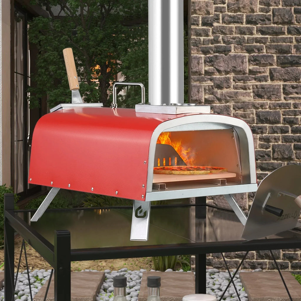 Four à Pizza Extérieur Multi-Combustibles avec Brûleur à Gaz et Boîte à Bois - 12 pouces