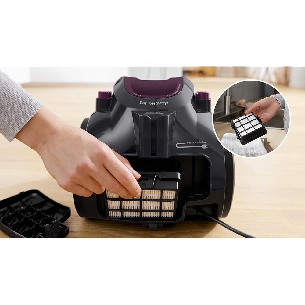 Bosch Electroménager Série 2, BGC05AAA1, aspirateur traîneau sans Sac, capacité de 1,5L, Filtre hygiénique Lavable, Haute Performance d’Aspiration, Rayon d'action de 9 m, Compact et léger, Violet : Cuisine et Maison