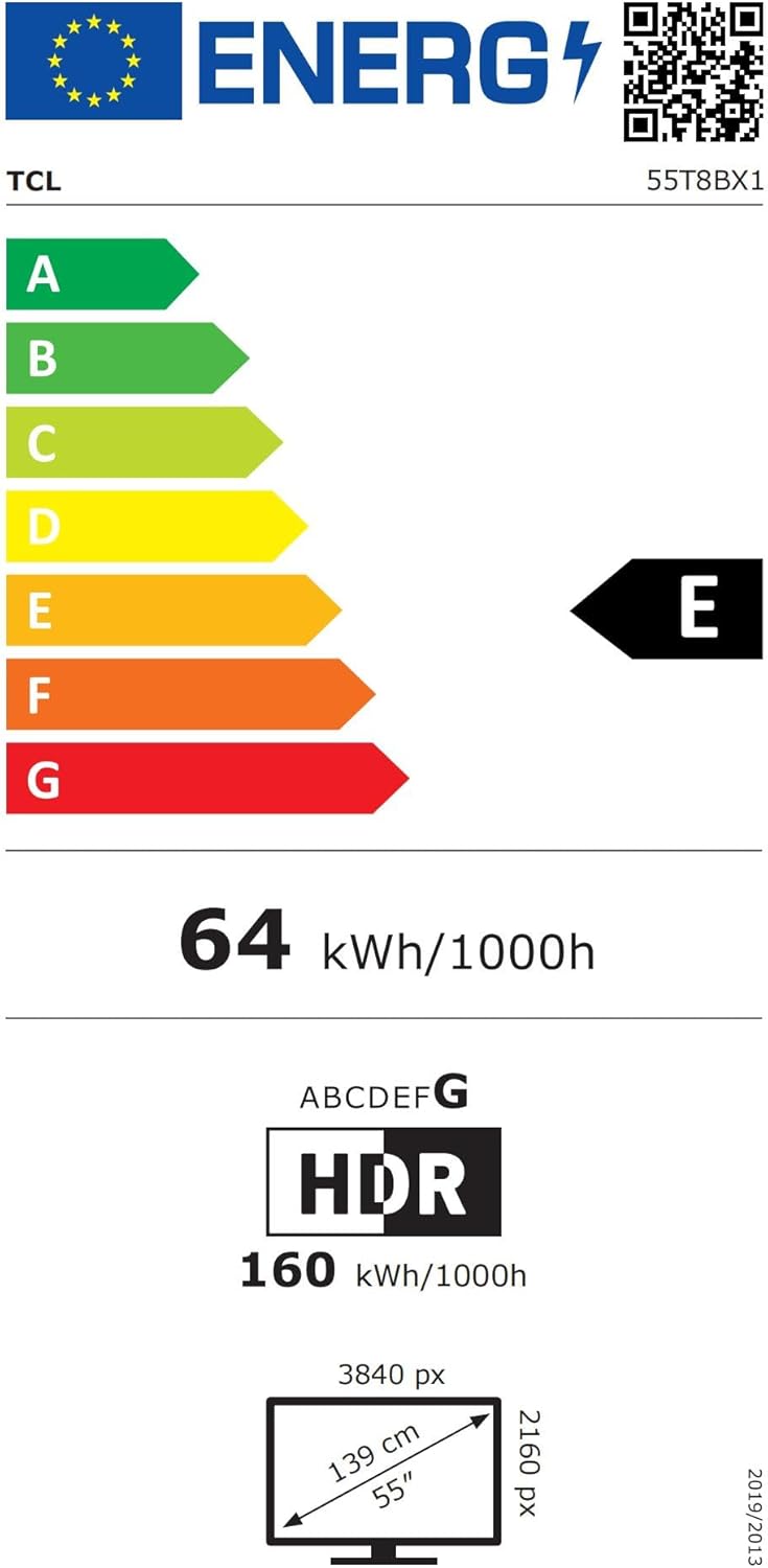 TCL TV QLED 4K 139 cm 55T8B - QLED Pro - 144Hz - Google TV [Classe énergétique E]