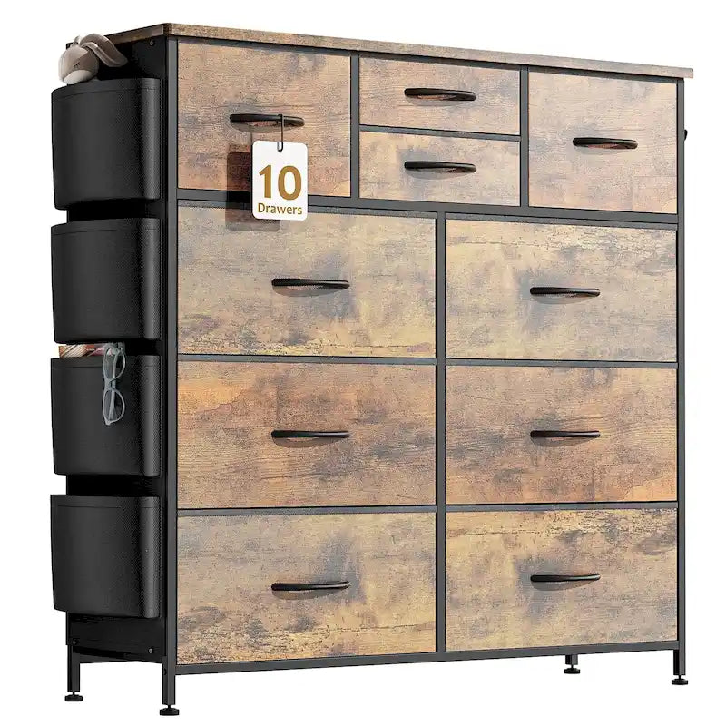 Commode à 10 tiroirs en tissu Meuble de rangement Tour de rangement pour placard Chambre