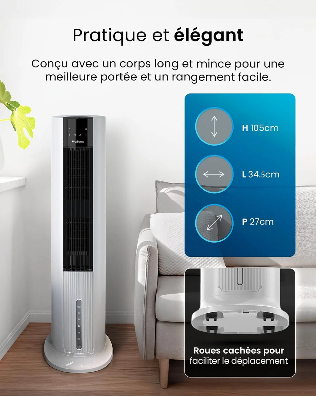 Pro Breeze OmniAir Rafraichisseur d'Air 7L 3en1, 7 Vitesses, 3 Modes, Oscillant, Minuterie 10h, Climatiseur Mobile Sans Évacuation, Silencieux, Sans Conduit, Ventilateur Refroidisseur d'Air