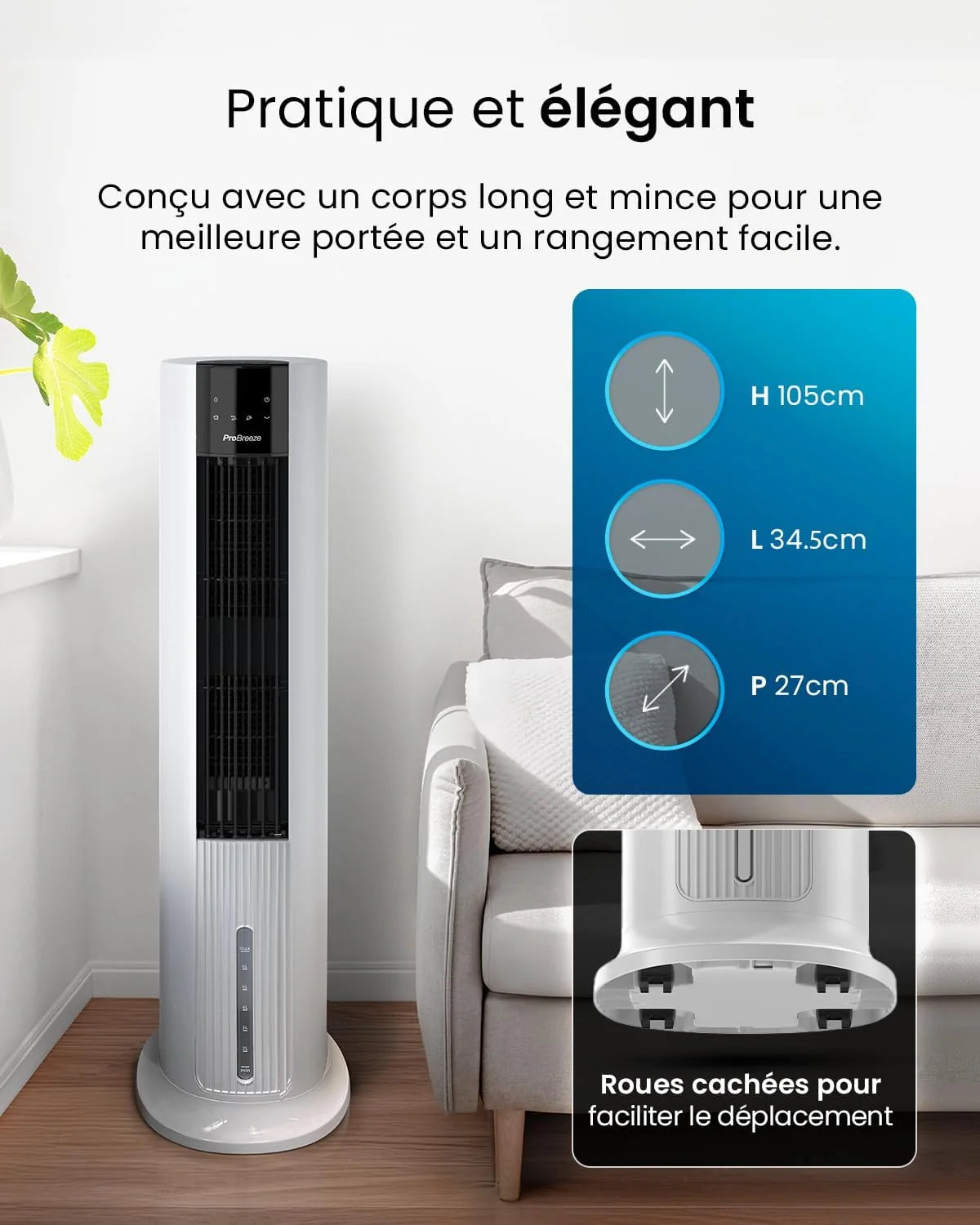 Pro Breeze OmniAir Rafraichisseur d'Air 7L 3en1, 7 Vitesses, 3 Modes, Oscillant, Minuterie 10h, Climatiseur Mobile Sans Évacuation, Silencieux, Sans Conduit, Ventilateur Refroidisseur d'Air