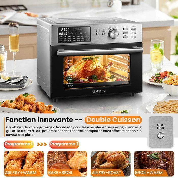 Mini four professionnel - Four a air, 30L/21 Programmes/30-230℃, Lumière intégrée, Cavité et plateaux en acier inoxydable