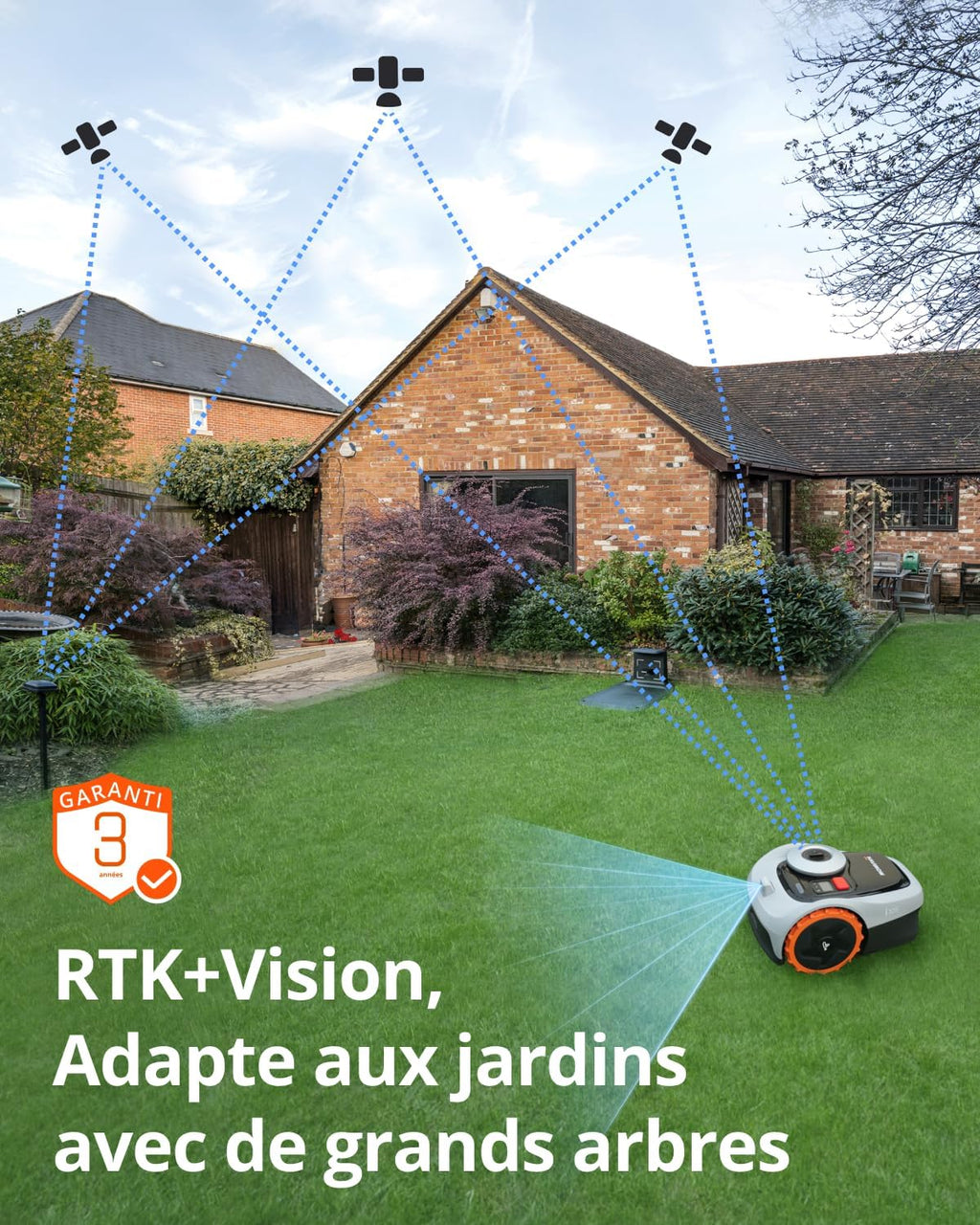 Navimow i105E Robot Tondeuse sans Fil périphérique, Recommandé 500 m², Max. 600 m², RTK+Vision Tondeuse Robot Gazon, IA cartographie Automatique, Limite virtuelle, Gestion multizon