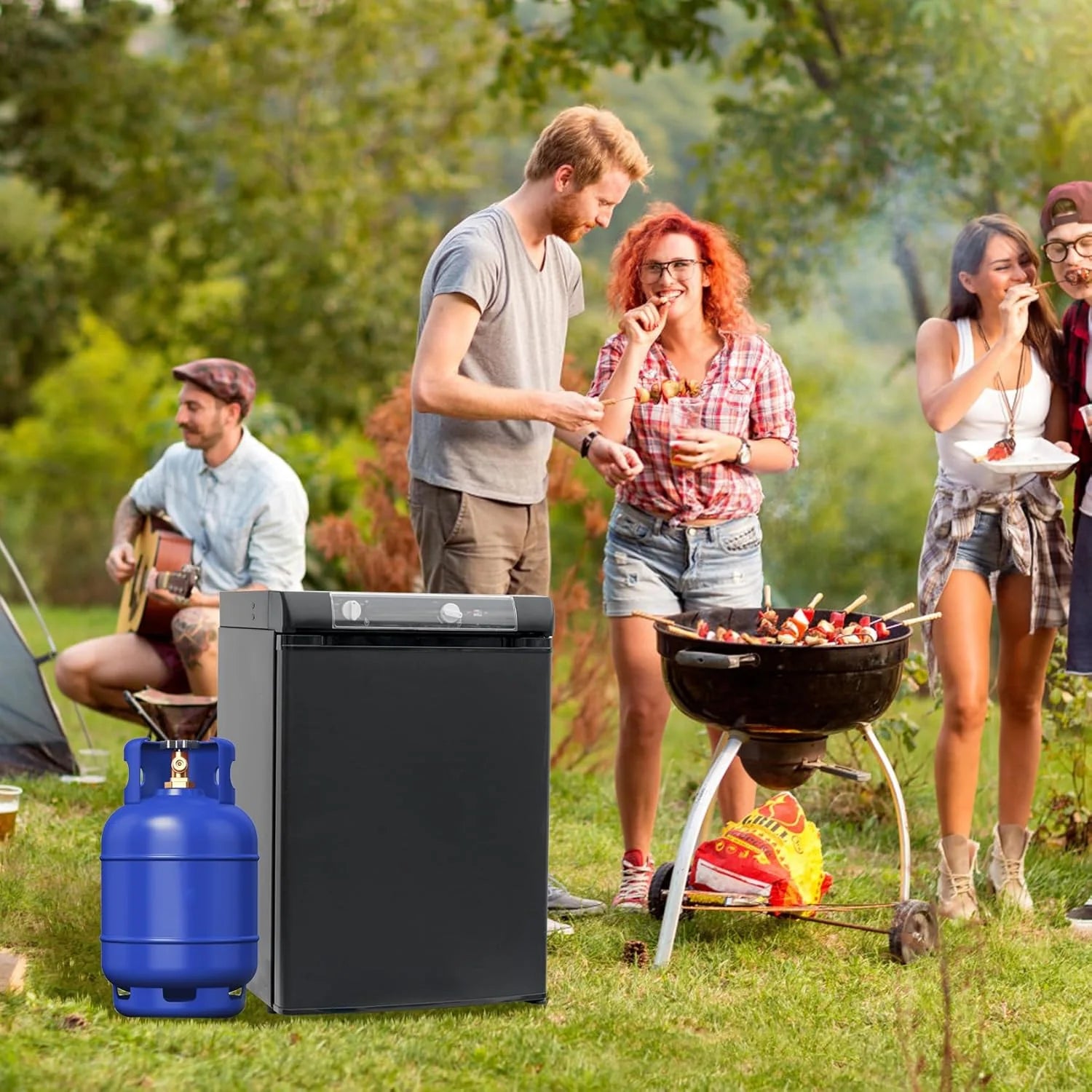 SMETA Frigo Trimixte 60L, 12V/220V/Gaz, Frigo Camping Gaz, Mini Frigo Silencieux pour Camping-Car, Caravane, Camion et Fourgon, Réfrigérateur Portable Noir