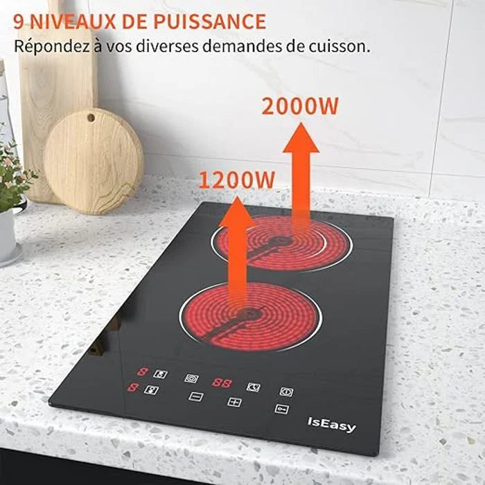Plaque Vitrocéramique - ISEASY - 4 Feux - 6000W - Écran Tactile - Verrouillage Enfant
