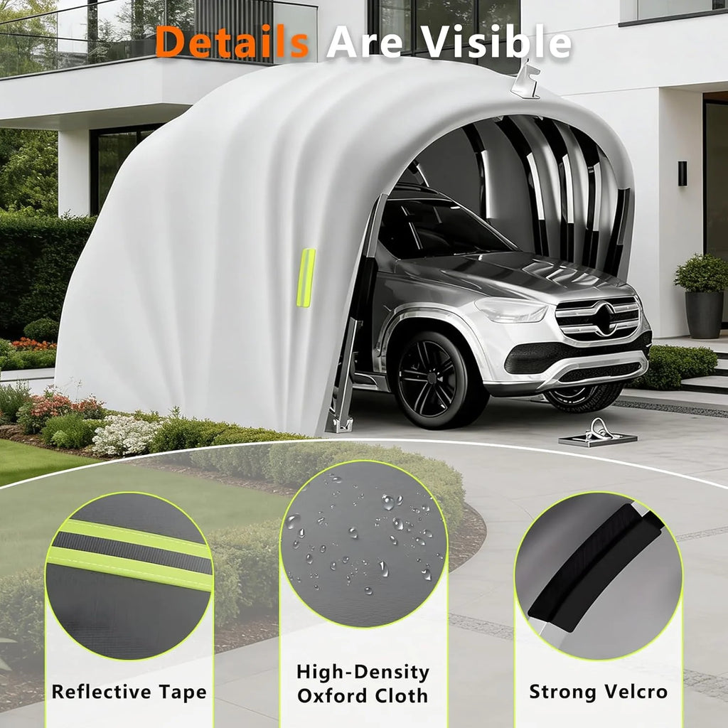 Abri De Voiture Semi-Automatique en Acier Inoxydable, Abri Voiture Exterieur Pliable, Garage Mobile Exterieur, L 5,5m x W 2.5 x H 2.3m / L 5,9m x W 2,7 x H 2,45 m (Gris) (5.9 x 2.7 x 2.45m)