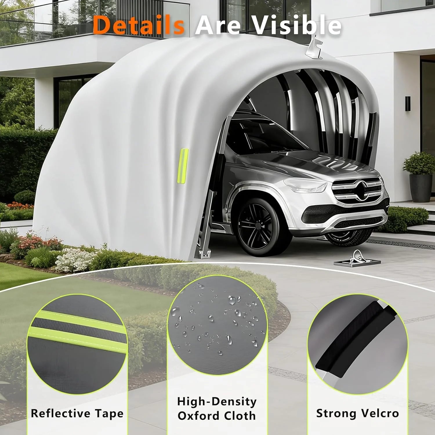 Abri De Voiture Semi-Automatique en Acier Inoxydable, Abri Voiture Exterieur Pliable, Garage Mobile Exterieur, L 5,5m x W 2.5 x H 2.3m / L 5,9m x W 2,7 x H 2,45 m (Gris) (5.9 x 2.7 x 2.45m)